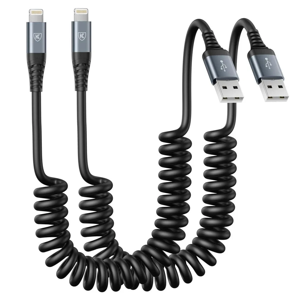 Coiled Lightning Cable, iPhone Charger 3FT for Car, 2 Pack [Apple MFi Certified]